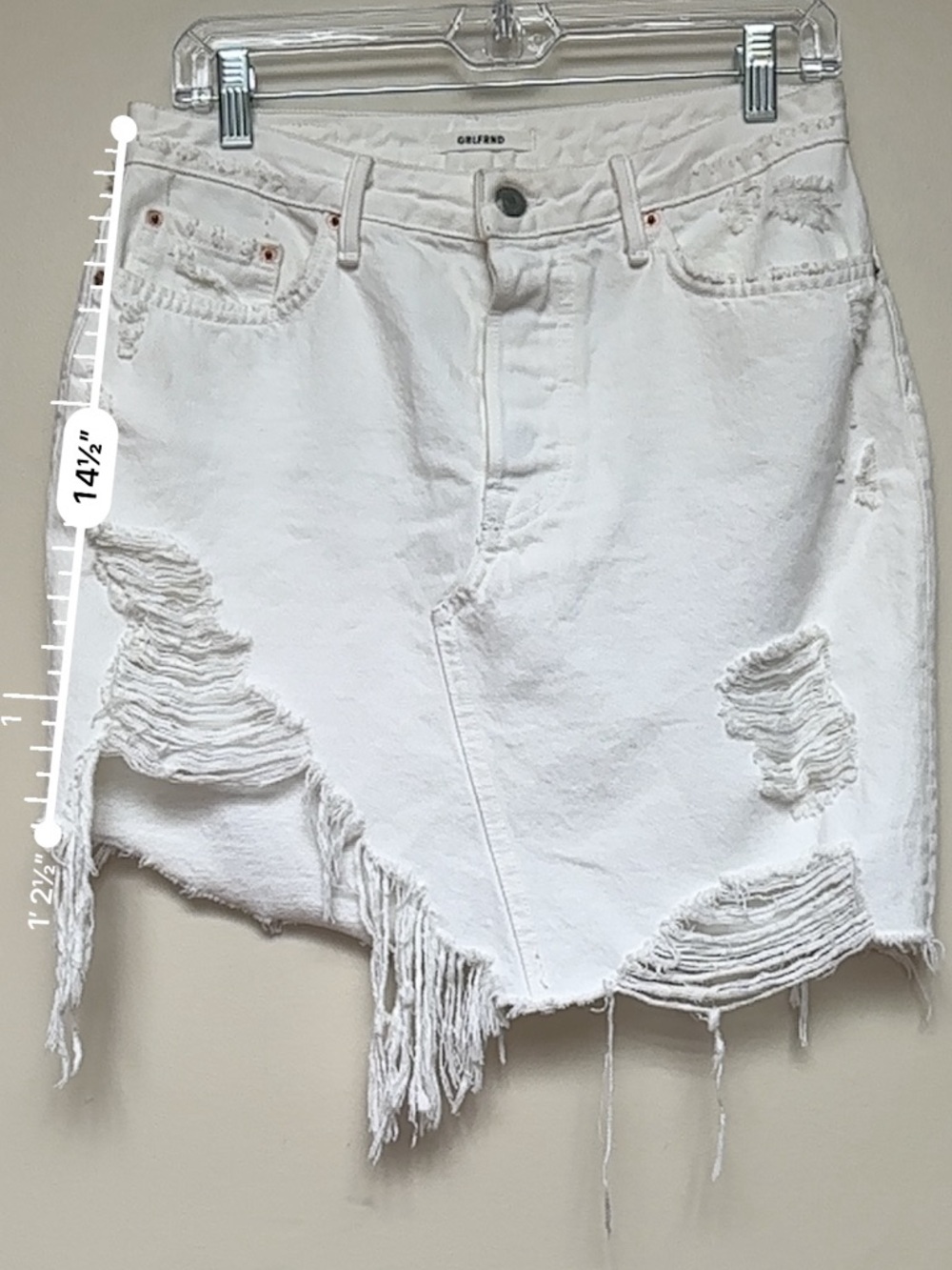 GRLFRND Rhoda Asymmetrical Distressed Denim Mini Skirt White Size 29 Revolve NWT - Picture 11 of 13